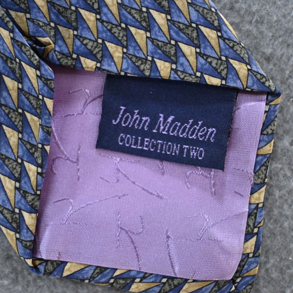 Jimmy Z Mens John Madden Collection Two Geometric Silk Necktie OS Blue Gold - Picture 3 of 7